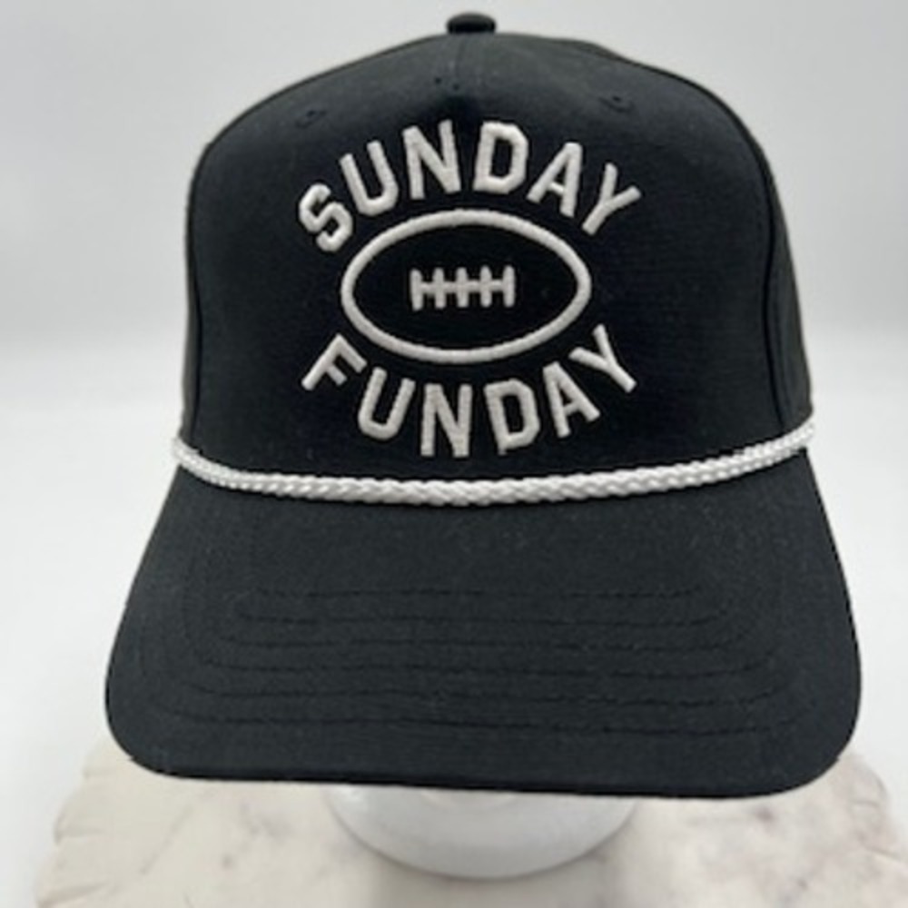Mad Engine Sunday Funday Football Snapback Hat Black White Rope Detail Mens OSFM